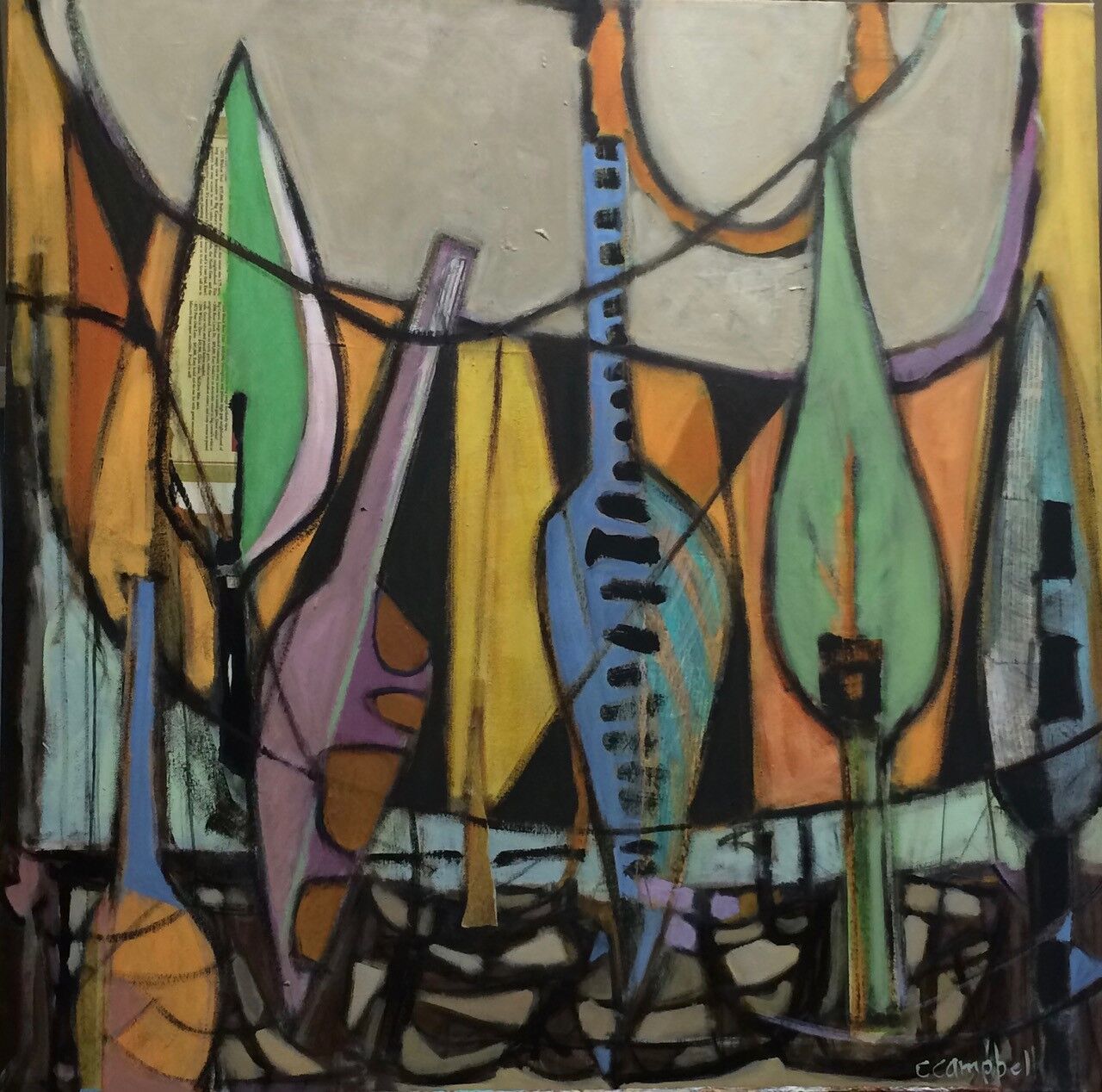 "Rhythm of the Night" acrylics, 36x36 inches, by Claudia Campbell